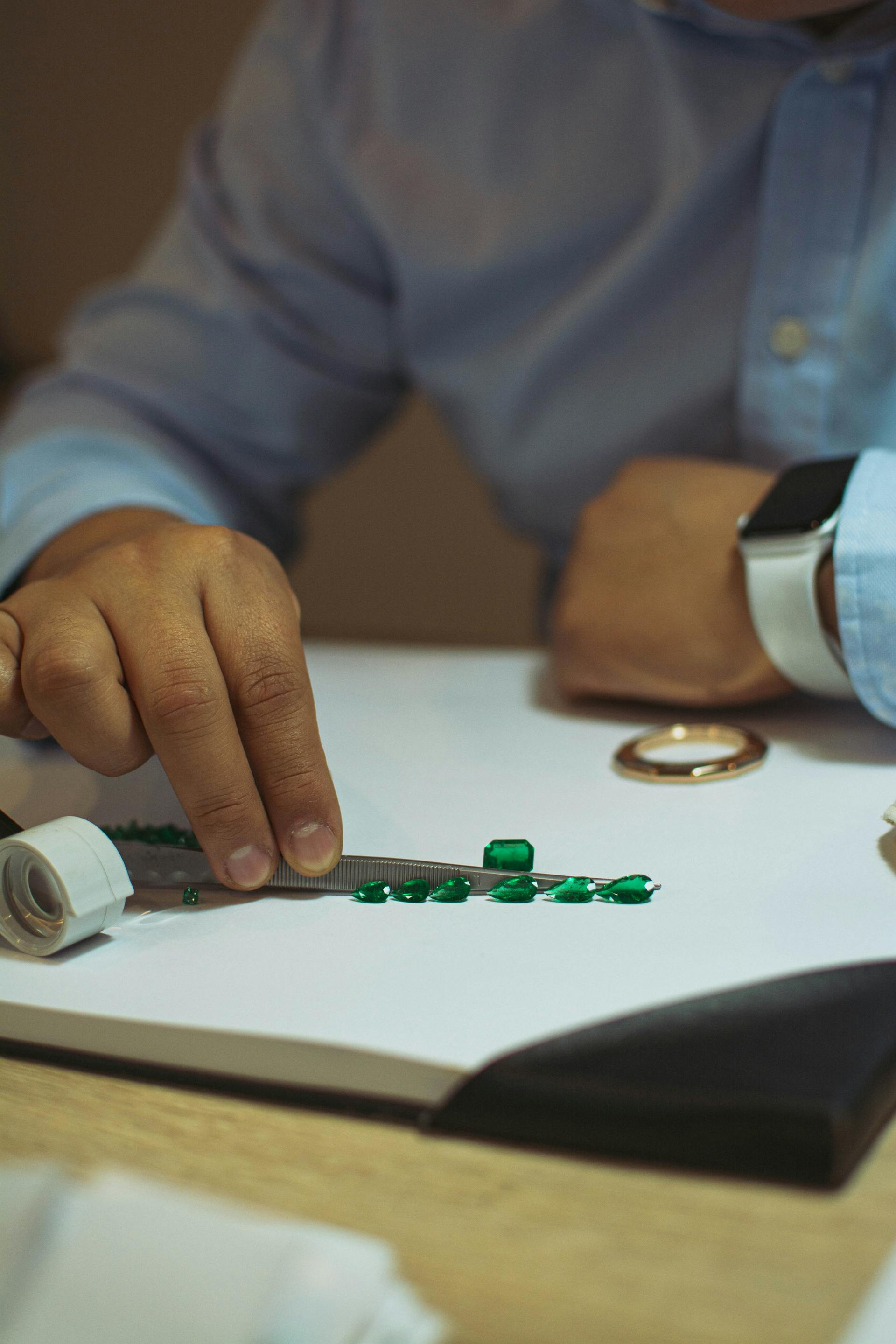 emeralds gemstones on the table