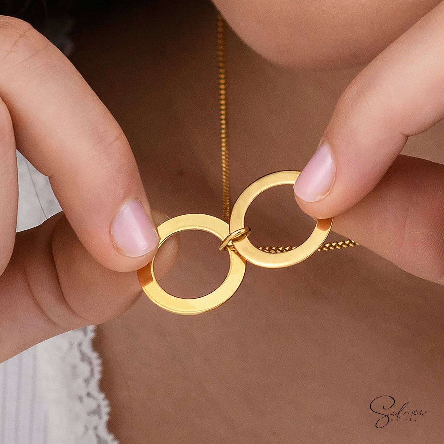 Double Bubble Necklace - Circle Necklace, For Her Jewelry - Baza Boutique