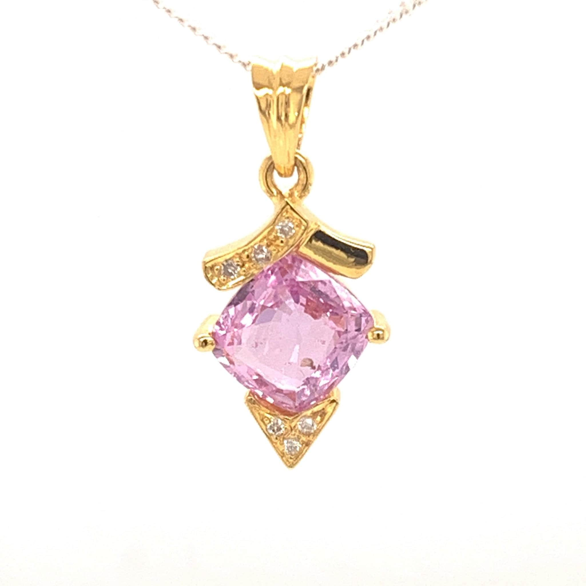 Pink Sapphire 2.20 Carats Pendant in Yellow Gold & Natural Diamonds - Baza Boutique 