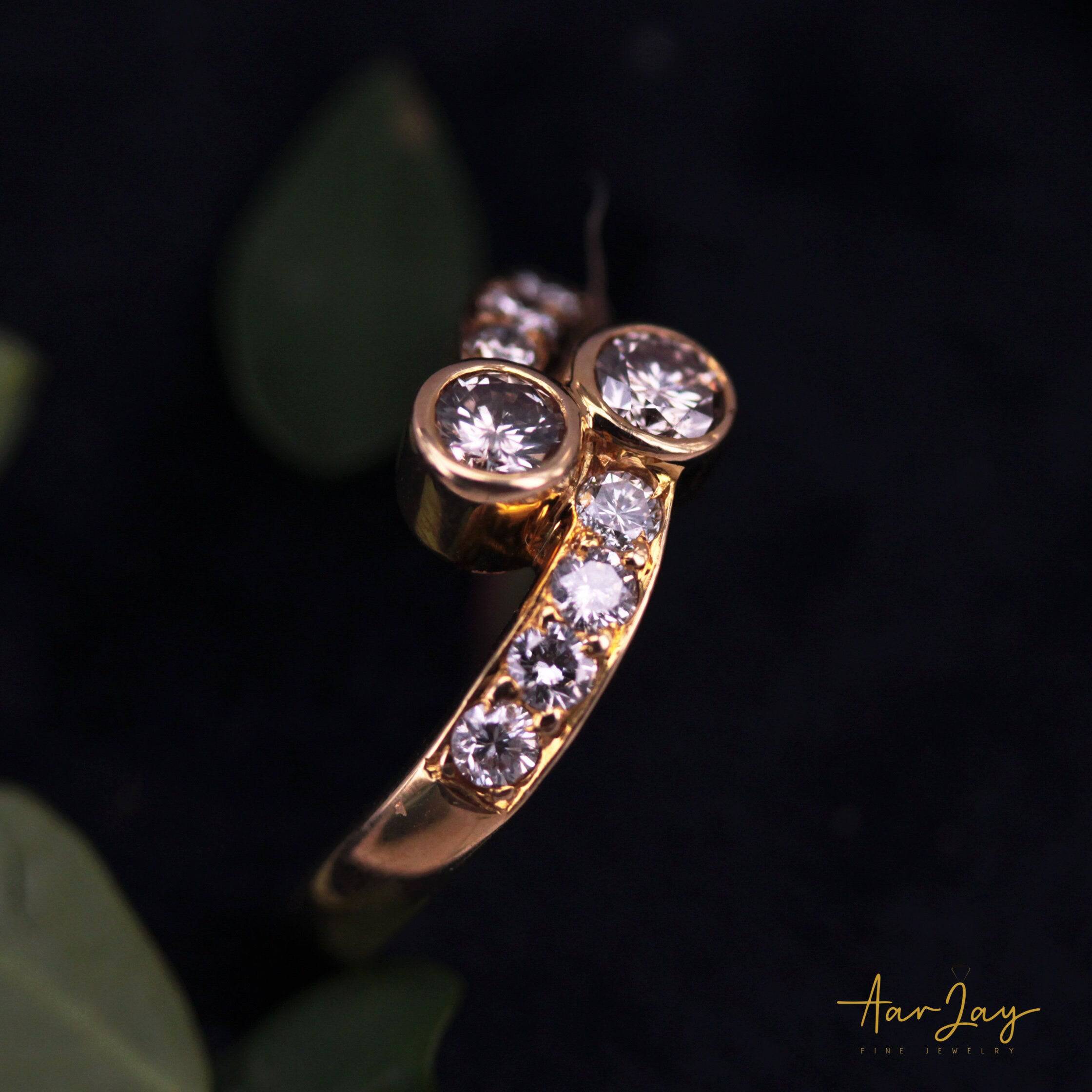 Gorgeous Ring for her, Natural Diamond 14Kt Yellow Gold Ring, Double Band Ring, Natural Diamond Ring, Diamond Promise Ring, Diamond Gift - Baza Boutique 