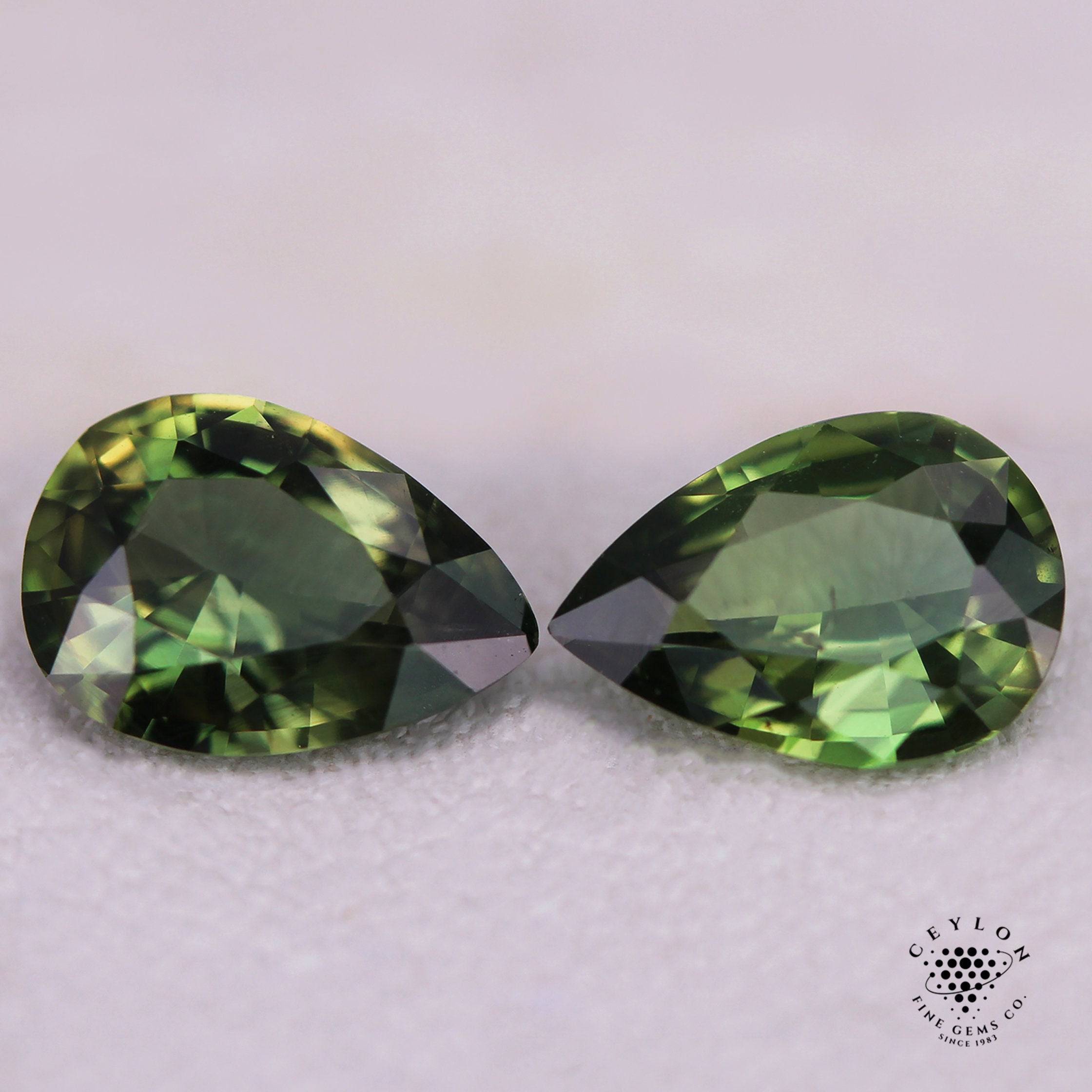 1.04 & 0.97 Cts Green Sapphire Pair - (UH) - Baza Boutique 