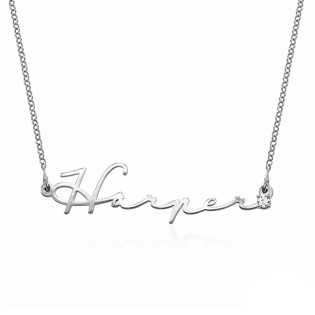 Name necklace with american diamond studded , personalized jewelry , Custom made name necklace , best gift idea , precious gift for her - Baza Boutique 