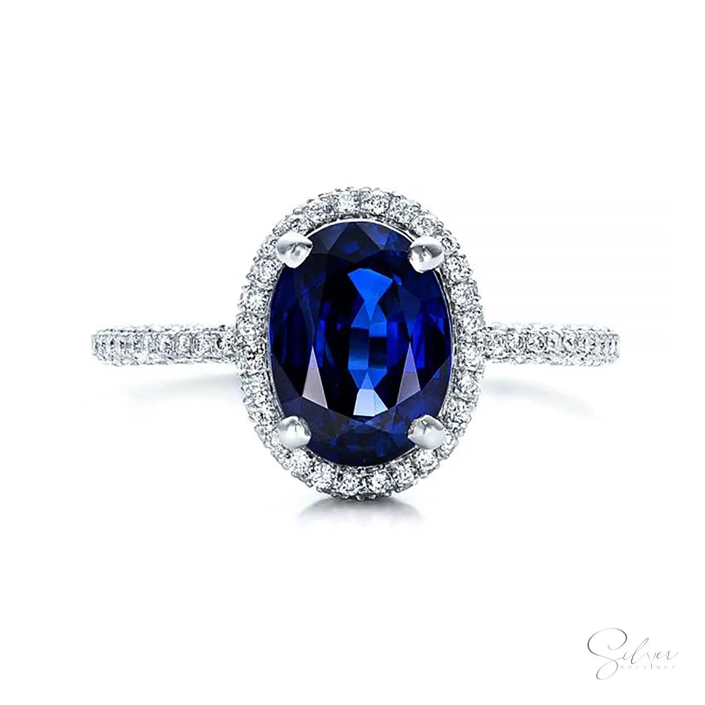 Signature rósa, Royal Blue Engagement Ring, Handmade Multi Diamond Zircon Shape Ring - Baza Boutique 