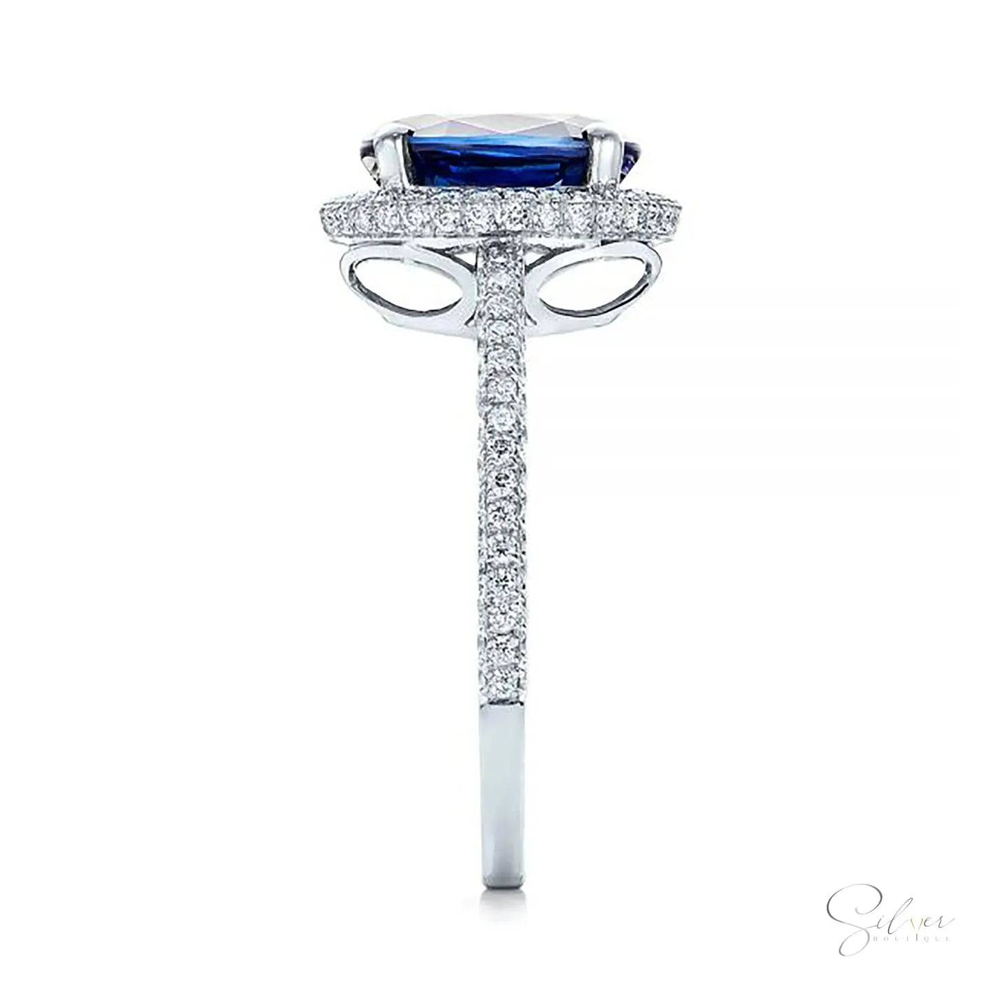 Signature rósa, Royal Blue Engagement Ring, Handmade Multi Diamond Zircon Shape Ring - Baza Boutique 