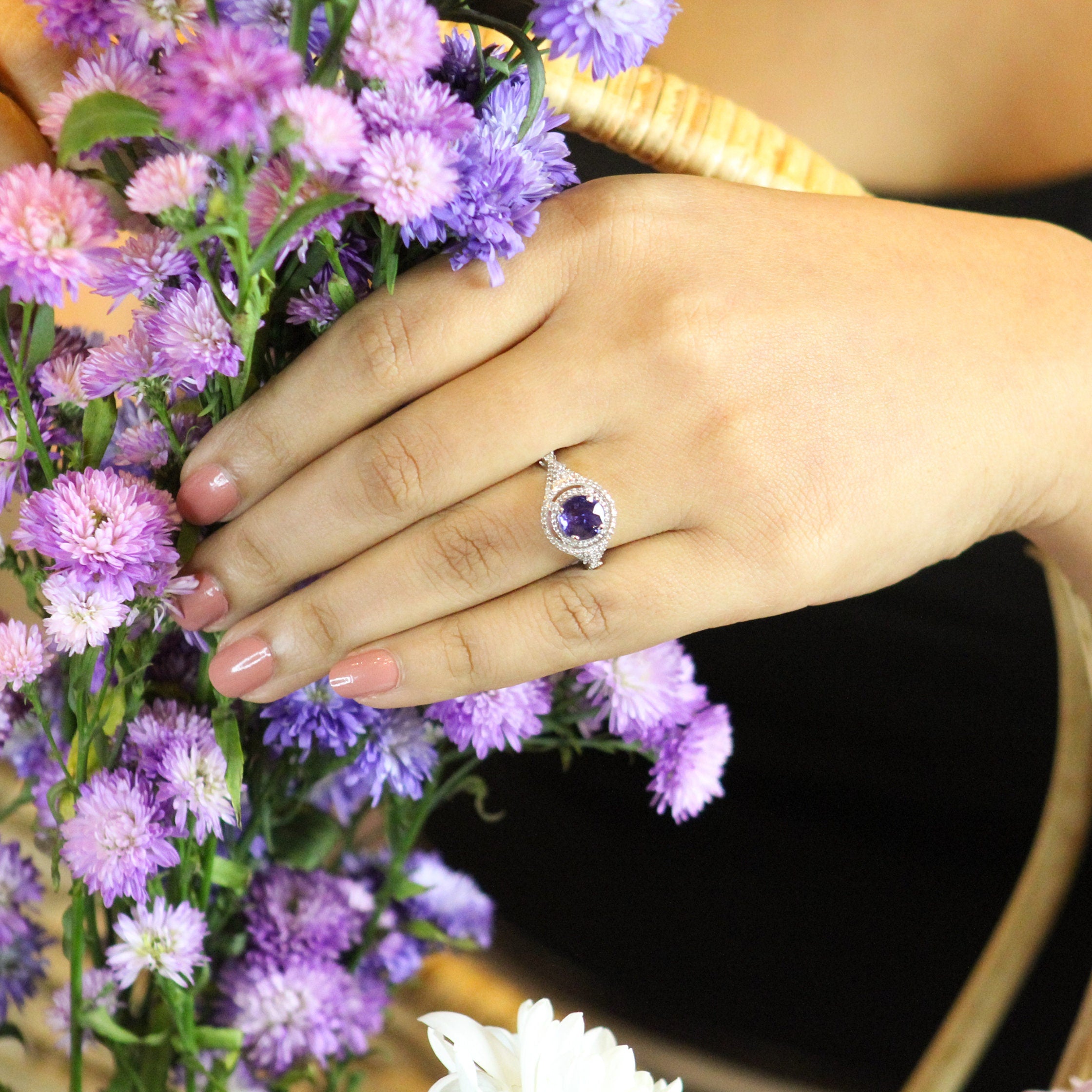14Kt White Gold Ring, Unheated Lavender Sapphire 2.02 Cts Ring, Lovely Natural Purple Sapphire Ring,Violet Sapphire Ring, Sapphire Ring Gift - Baza Boutique 
